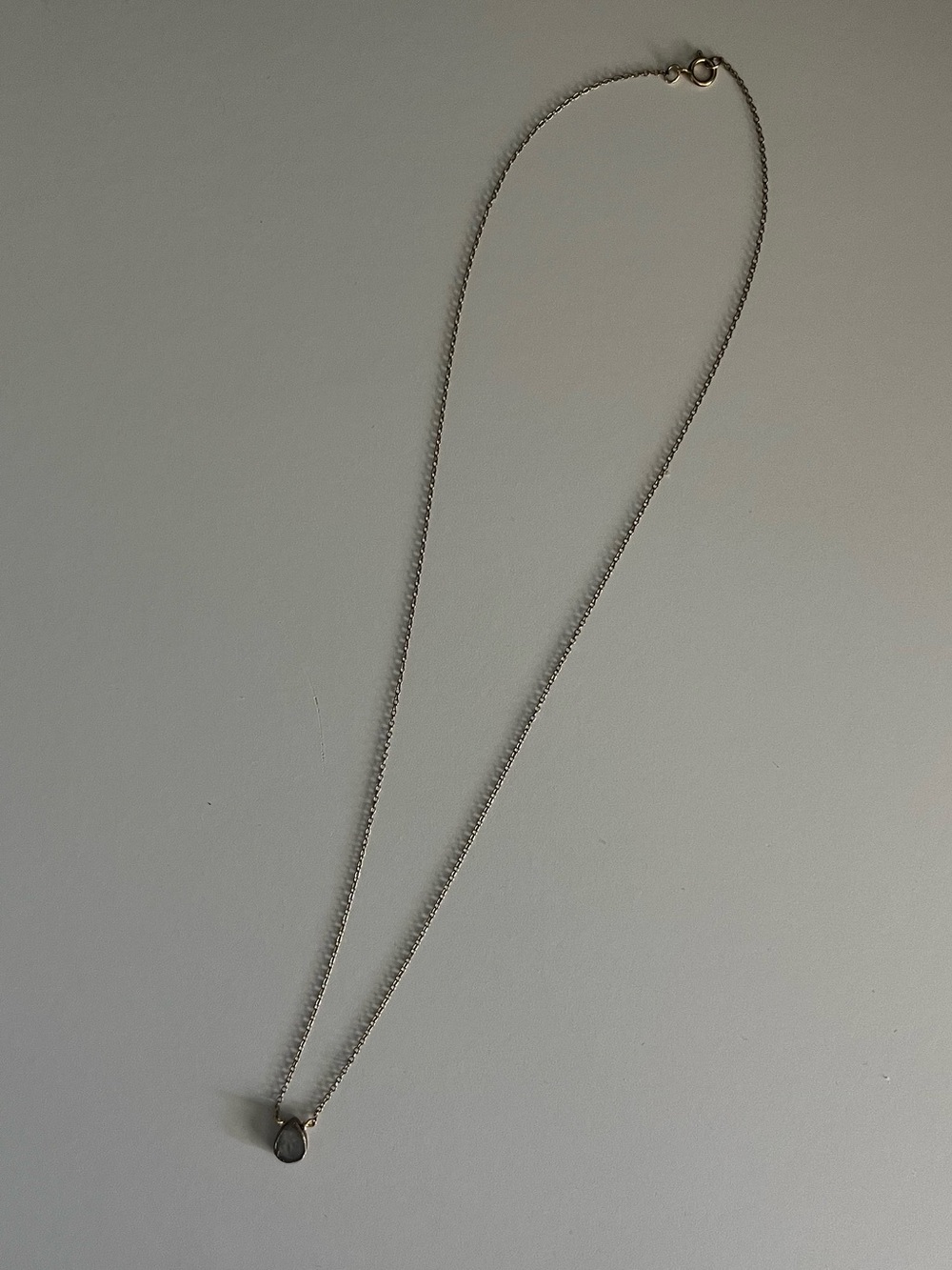 Hand Crafted Gray Tone Teardrop Pendant Necklace with Gold Chain & Accent
